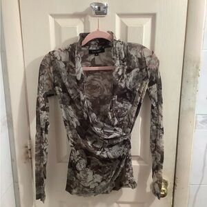 Floral Fairy Laying Mesh Long Sleeve Y2K Top Size Medium